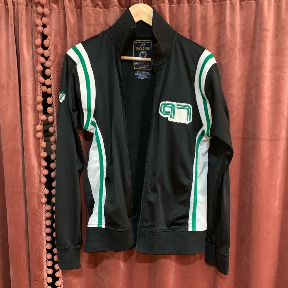 Black Track Jacket with Green Stripes